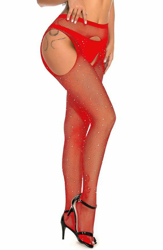 Sparkly Fishnet Red Tights